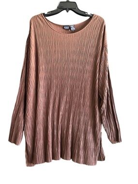 Honors Plus Pleated Long Sleeve Tunic Top - Brown. Size 18W